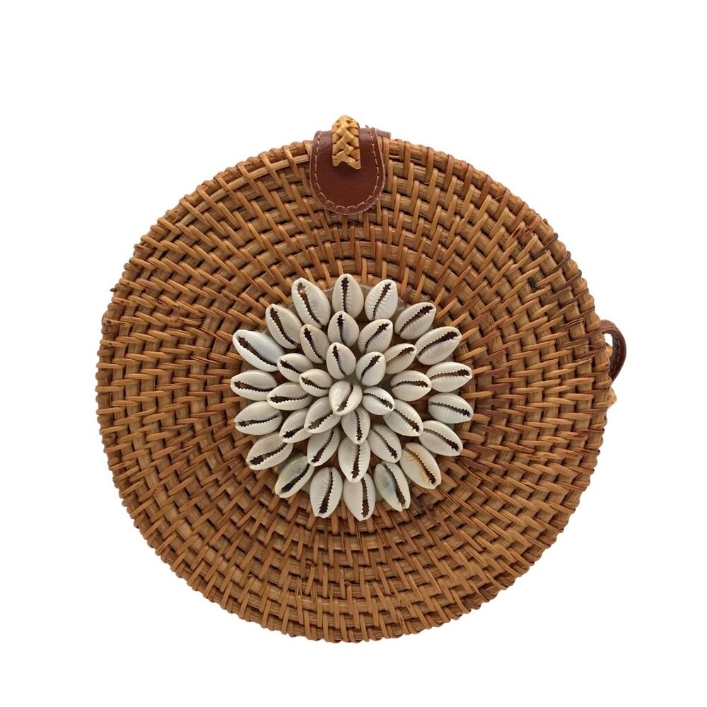 Romeo Roma Brown Rattan Woven Seashell Shoulder Bag